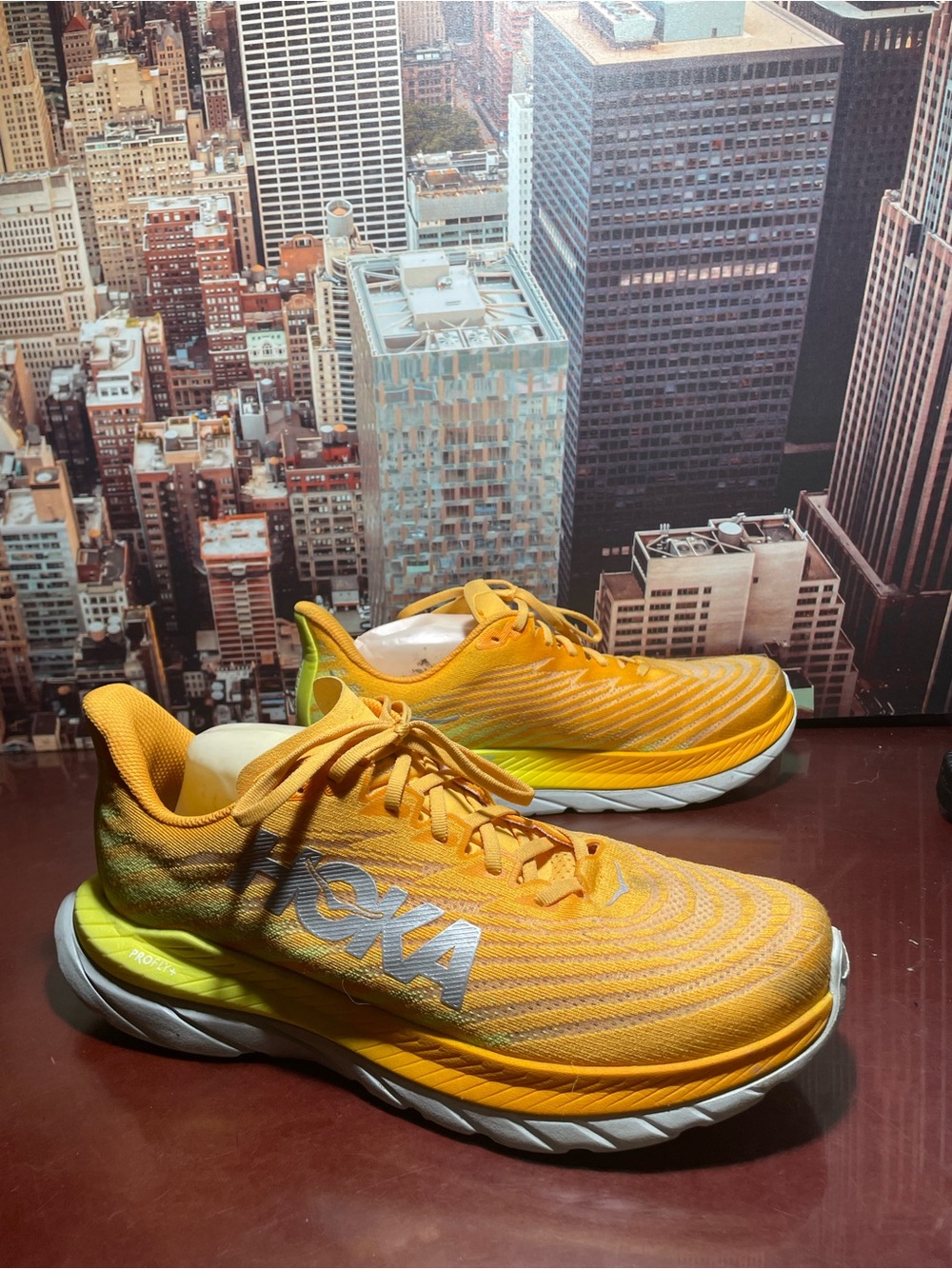 HOKA One One Mach 5 Running Profly Shoes - Mens  12 D Orange Yellow Sneakers